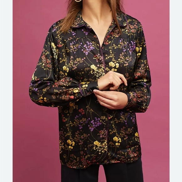Anthro Pferdgarten Floral Black Button-Up Blouse - Picture 1 of 12